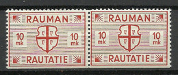 FINLAND FINNLAND 1945 RAUMA Railway Packet Stamp 10 MK As A Pair MNH - Colis Postaux