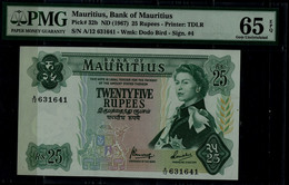 MAURITIUS 1967 BANKNOTES 25 RUPEES PMG 65 UNC !! - Maurice