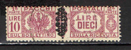 ITALIA LUOGOTENENZA - 1945 - PACCHI POSTALI - FASCIO SOVRASTAMPATO - 10 LIRE - USATO - Postal Parcels