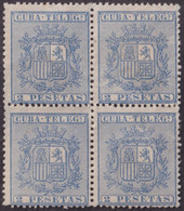 1875-112 CUBA ANTILLAS 1875 TELEGRAFOS TELEGRAPH 2ptas BLOCK 4 SIN GOMA. - Préphilatélie