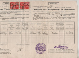Certificat Changement Résidence Courtrai 1929 Casier Ypres - Zonder Classificatie