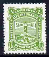 New Zealand 1913-37 Life Insurance 1/2d Yellow-green P14x15 (Lighthouse) Unmounted Mint SG L24a - Unused Stamps