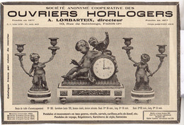 RARE PUB SUR PAPIER - 1930 - OUVRIERS HORLOGERS - COOPERATIVE - A. LOMBARTEIX DIRECTEUR - PARIS - Orologi Da Muro