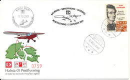 Denmark Flight Cover Hafnia 01 Aalborg - Sönderborg - Avedöre 17-10-2001 With Stamp From Minisheet Sönderborg 17-10-2001 - Brieven En Documenten