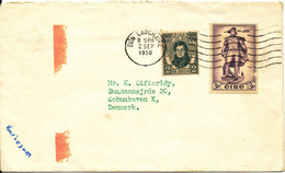 Ireland Cover Sent To Denmark Dun Laoghaire 2-9-1958 (one Of The Stamps Damaged) - Brieven En Documenten