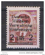 MONTENEGRO - OCCUPAZ. TEDESCA:  1943  SOPRASTAMPATO  -  £. 2/3 D. BRUNO  ROSSO  N. -  SASS. 4 - German Occ.: Montenegro