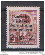 MONTENEGRO - OCCUPAZ. TEDESCA:  1943  SOPRASTAMPATO  -  £. 2/3 D. BRUNO  ROSSO  N. -  SASS. 4 - Occ. Allemande: Montenegro