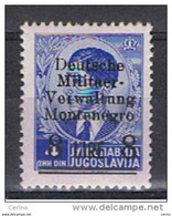 MONTENEGRO - OCCUPAZ. TEDESCA:  1943  SOPRASTAMPATO  -  £. 8/4 D. OLTREMARE  N. -  SASS. 7 - German Occ.: Montenegro