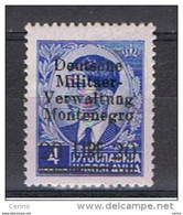 MONTENEGRO - OCCUPAZ. TEDESCA:  1943  SOPRASTAMPATO  -  £. 20/4 D. OLTREMARE  N. -  SASS. 9 - German Occ.: Montenegro