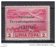 MONTENEGRO - OCCUPAZ. TEDESCA:  1943  P.A. SOPRASTAMPATO  -  £. 2  ROSA  N. -  SASS. A 3 - German Occ.: Montenegro