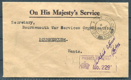 1942 Iceland Field Post Office FPO 306 O.H.M.S. "Certified Official" Censor Cover, Bournemouth War Service Organisation - Covers & Documents