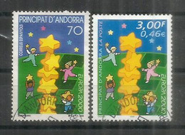 ANDORRE FRANCAIS/ANDORRA ESPAGNOL . Colonne D'étoiles.  2 Val.  And.FR + And.ESP, Oblitérés Andorre, 1 Ere Qualité - Used Stamps