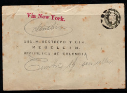 CA225- COVERAUCTION!!! - STATIONERY - GREAT BRITAIN 1/2 PENNY TO MEDELLIN, COLOMBIA- VIA NEW YORK - Brieven En Documenten