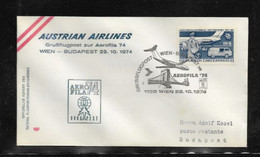 227) Busta Austria AUA Austrian Airlines Erstflug First Flight 22.10.1974 Wien Budapest Aerofila '74 Grussflugpost - Erst- U. Sonderflugbriefe