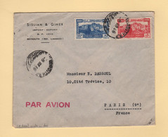 Liban - Beyrouth - 1946 - Par Avion Destination France - Timbre Fiscal Surtaxe Armee Au Dos - Lebanon