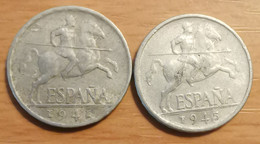 Espagne - 5 Centimos Cavalier Ibérique - Lot De 2 Pièces - Années 1941 Et 1945 - 5 Céntimos