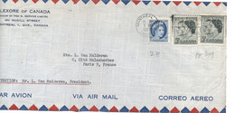 CANADA  - N°271 + 301 X2  / LETTRE Par AVION Pour PARIS - C à D -MONTREAL /18 -XI-1957 - Storia Postale