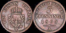 Allemagne - Royaume De Prusse - 1865 - 3 Pfenninge - Berlin (A) - Wilhelm 1 - H049 - Taler & Doppeltaler