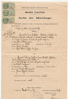 FRANCE - Acte De Mariage - Mairie D'Autun (Saône Et Loire) - Fiscaux 5 Francs X3 Taxes Communales 1968 - Andere & Zonder Classificatie