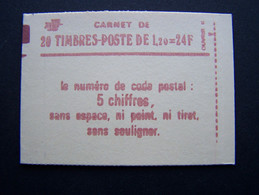 1974-C4 CARNET FERME 20 TIMBRES SABINE DE GANDON 1,20 ROUGE CODE POSTAL (BOITE C) - Modernes : 1959-...
