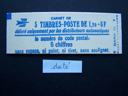 1974-C1 CARNET DATE 3.5.78 FERME 5 TIMBRES SABINE DE GANDON 1,20 ROUGE CODE POSTAL (BOITE C) - Modern : 1959-…