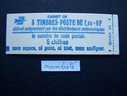 1974-C1a CARNET NUMEROTE FERME 5 TIMBRES SABINE DE GANDON 1,20 ROUGE CODE POSTAL (BOITE C) - Modernes : 1959-...