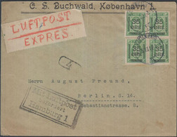 1912. DANMARK. Surcharge.__ 35 Øre On 32 Øre Green Official Stamp 4 Stamps On LUFTPOS... (Michel 62) - JF425535 - Brieven En Documenten
