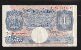 Billet Bank Of England One Pound Non Datée TTB Plusieurs Plis Vertical - Andere & Zonder Classificatie