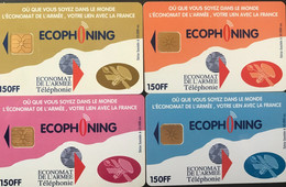 FRANCE  -  ARMEE  -  Phonecard  -  ECOPHONING  -  Satellite  -  Lot 4 Cartes - 4 Couleurs Diff.  - 150 FF -  Cartes à Usage Militaire