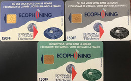 FRANCE  -  ARMEE  -  Phonecard  -  ECOPHONING  -  SALAMANDRE  -  1 Lot, 3 Cartes (3 Couleurs Diff.) - 150 FF -  Cartes à Usage Militaire