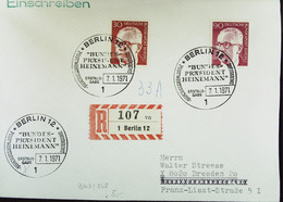 Berlin: FDC-R-Brief Mit 30 U 90 Pf Bundespräsident Heinemann - SoSt.BERLIN 7.1.1971 Knr: 363/8 -Einschr.marke 33A (107) - 1971-1980