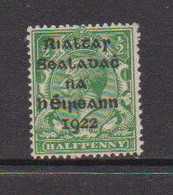 IRELAND    1922    1/2d  Green     Printed  By  Harrison    MH - Neufs