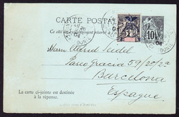 1904 GZ Karte Mit überdruckter Zusatzmarke Aus Noumea, Neukaledonien Nach Barcelona. Minim Fleckig. - Storia Postale