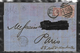 Grande Bretagne Lettre Du 24  Aout 1875 De Manchester Pour Paris Via Calais - Covers & Documents