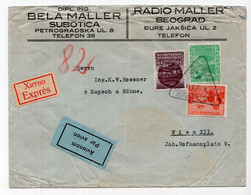 1935. KINGDOM OF YUGOSLAVIA,SERBIA,BELGRADE TO VIENNA,AIRMAIL,EXPRESS COVER,RADIO BELA MALLER COMPANY COVER, - Posta Aerea