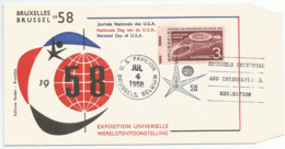 USA N° 1104 (Expo Universelle Bruxelles 1958) BdF Gauche Sur Env. Non-adressée  O  Journée Nationale Des USA - 1958 – Bruxelles (Belgique)