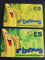 GREAT BRITAIN  PREPAID GO BANANAS 2X 5 POUNDS DIFF BACKSIDE     ** 6242** - Sonstige & Ohne Zuordnung