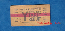 Ticket Ancien De Métro RATP Tarif Réduit - Y - 2eme Classe - 91004 - RER ? Paris - Zonder Classificatie