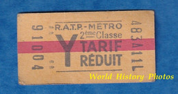 Ticket Ancien De Métro RATP Tarif Réduit - Y - 2eme Classe - 91008 - RER ? Paris Métropolitain - Unclassified