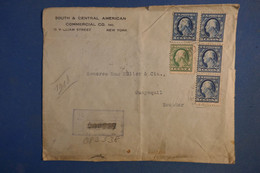 AE1 ETAT UNIS   BELLE LETTRE  CENSUREE 1918  NEW YORK  POUR GUYAQUIL ECUADOR +BANDE DE 3 TP+AFFRANCH. INTERESSANT - Lettres & Documents