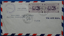 #16 LA REUNION FRANCE BELLE LETTRE 1943 SAINT DENIS POUR TROYES FRANCE LIBRE +PAIRE DE T.P+ AFFRANCHISSEMENT PLAISANT - Covers & Documents