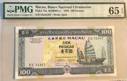 1999 BANCO NACIONAL ULTRAMARINO 100 PATACAS PICK#60b-c PMG65EPQ - GEM UNCIRCULATED WITH EK PREFIX - Macau