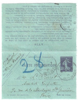 PARIS 29 R Monge Carte Lettre Pneumatique 30cSemeuse Yv CLPP2 Storch K2 Dest Paris 28 Ob 1910 16 LIGNES 20 VILLES - Pneumatiques