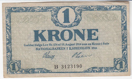 Denmark 1 KRONE,  1916. Original Used Notes. B 3123190 - Denmark