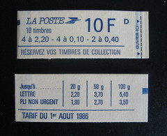 Carnet De 10 Timb. Type Liberté De Delacroix(n°1501) ( 4 à 2.20 -4 à 0.10- 2 à 0.40 ) Neuf** Non Ouvert - Modernes : 1959-...