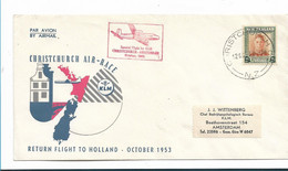NZ190/ NEUSEELAND - Sonderflug Mit KLM, Christchurch - Amsterdam Mit 2 Sh, Marke King Georg VI - Cartas & Documentos