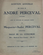 Programme/Audition Annuelle/André PERCEVAL Violoniste/Salle De La Concorde/M.Perceval Cantatrice/1938       PART315 - Other & Unclassified