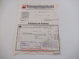 Dokument DR 1933 Rechnung Weinbrennerei Scharlachberg Bingen Am Rhein 33,6 Liter Deutscher Weinbrand 38% - 1900 – 1949
