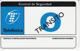 TARJETA DE CONTROL DE SEGURIDAD - TRANSITO - DE TELEFONICA (RARA) - Dienstkarten