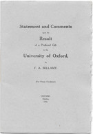 GROSSBRITANNIEN GREAT BRITAIN  1926, Statement And Comments Upon The Result Of A Proffered Gift. F.A.Bellamy - Libros Sobre Colecciones